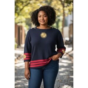 Vintage Maggie Lawrence Plus 22W Striped Sunburst Sweater Pullover boho festival